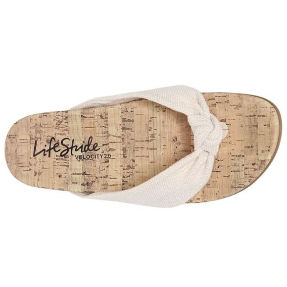 Life Stride Happy Slip On Cork Thong Sandals 11W Linen Cream Tan Flip Flop NIB - Picture 2 of 7